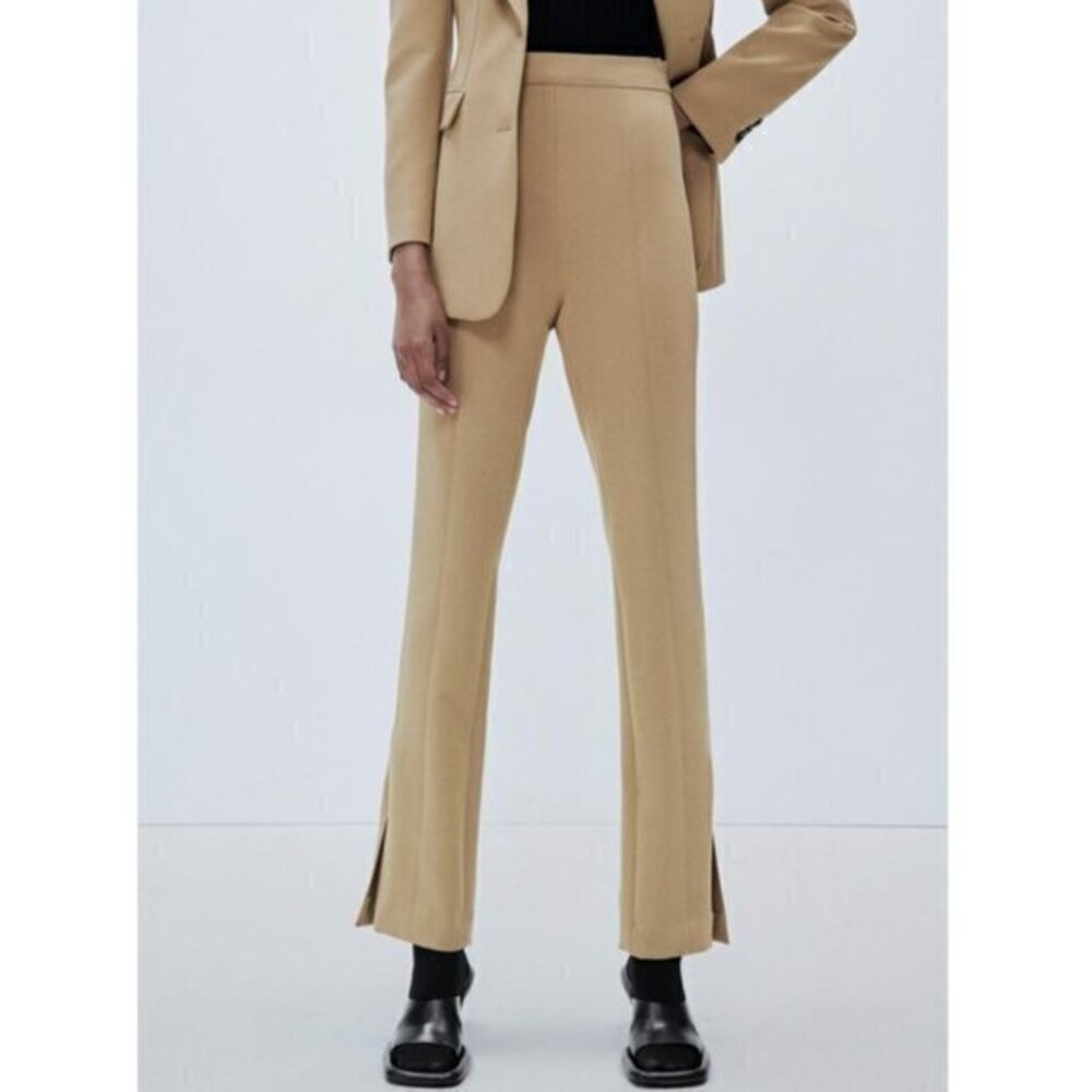 Zara Slit Hem Cigarette Pant Taupe Brown